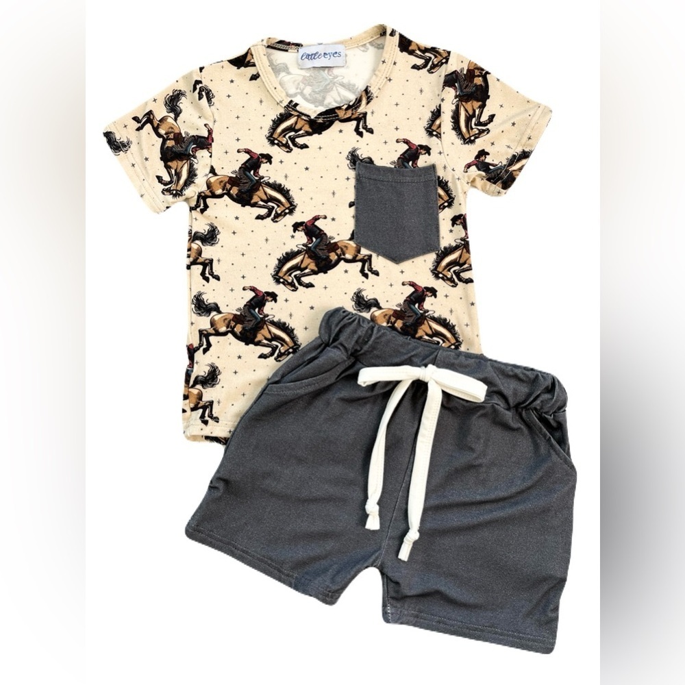 🇨🇦 Little Eyes Kids Bamboo Clothing T-Shirt Shorts Western Kids Outfit Set - Picture 5 of 5